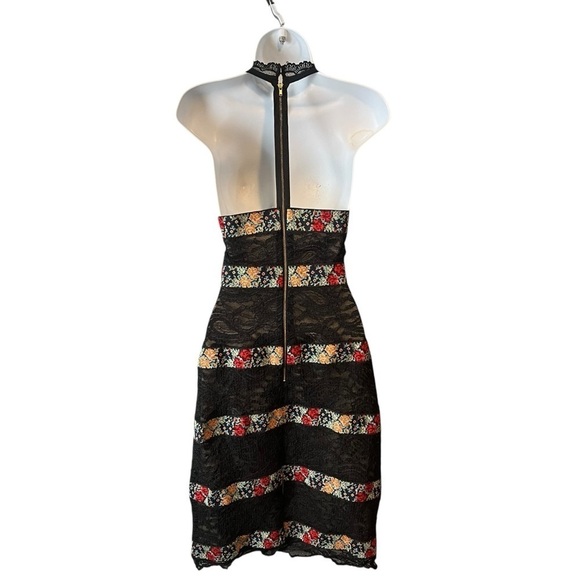 Free People Sheath Dress Black Lace Cocktail Party Floral Halter Embroidery US 6 - Picture 5 of 10